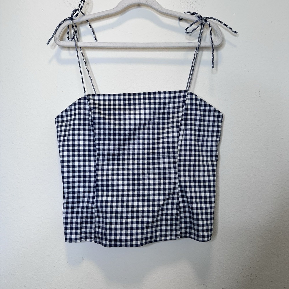 FAVORITE DAUGHTER The Lottie Top Women XL‎ Navy White Gingham Strappy Tank